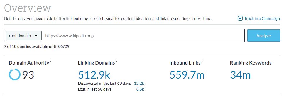 wikpedia check domain authority example